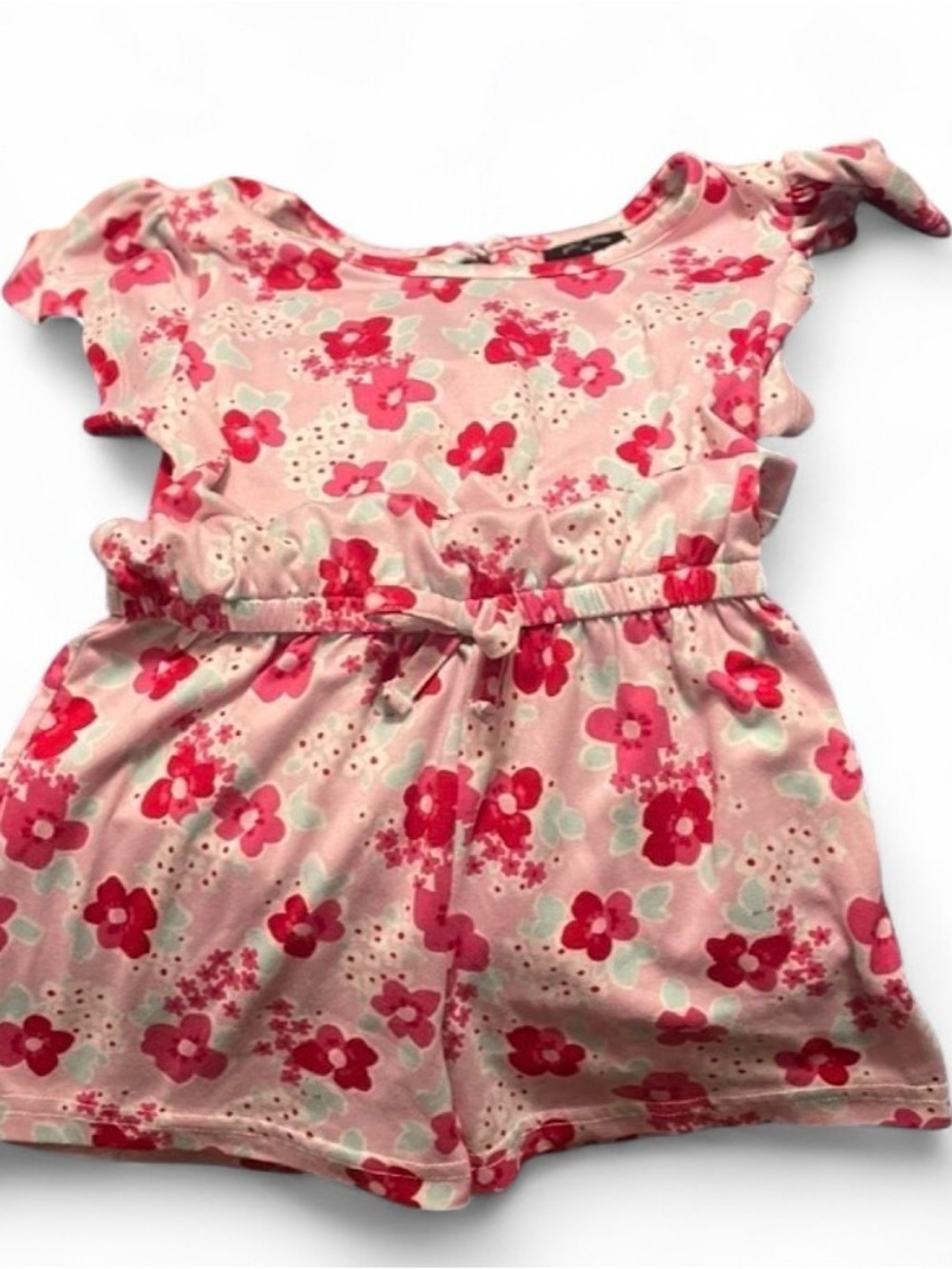 Girls Pink Floral One-Piece Romper with Tie Waist,Size 5